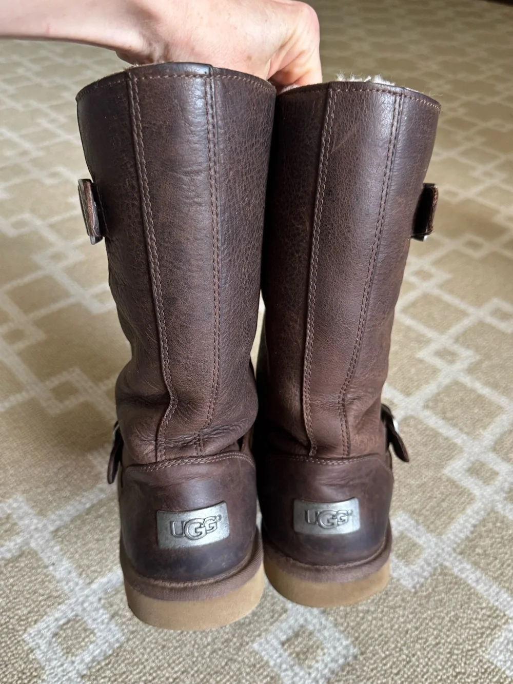 UGG Australia Kensington Leather Shearling Buckle Boots Brown Size 8